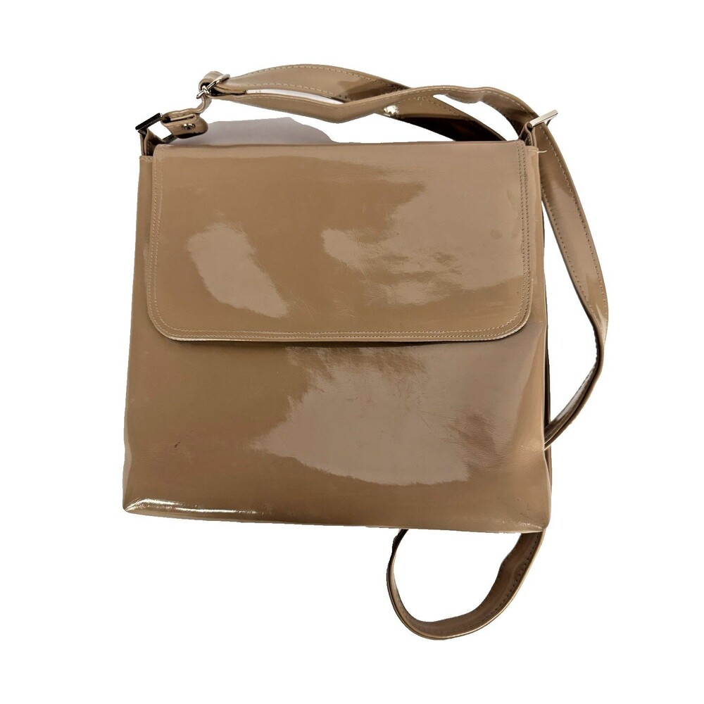 LONI Vintage Patent Leather Shoulder Bag Brown Messenger Made in UK